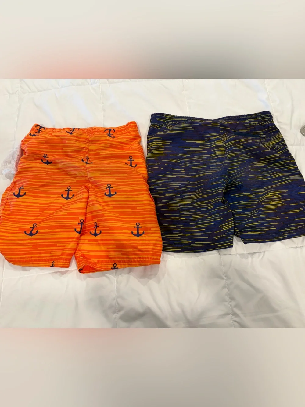 Eddie Bauer Bright Orange Anchor & Navy Striped Kids Swim Trunks - 2 Pack boys